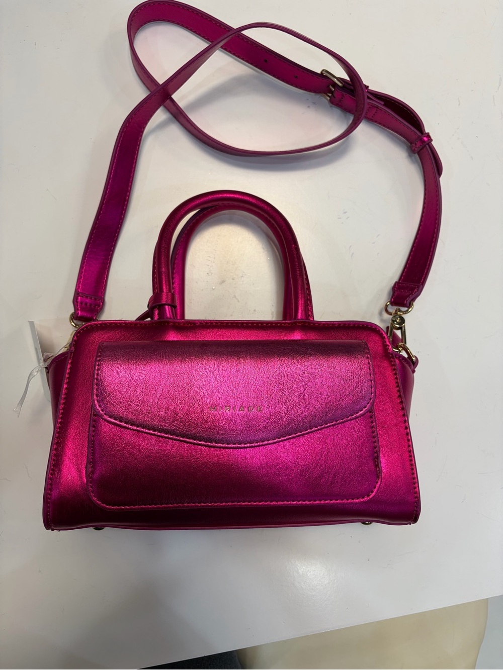 Metallic Fuchsia Crossbody Satchel with Top Handle